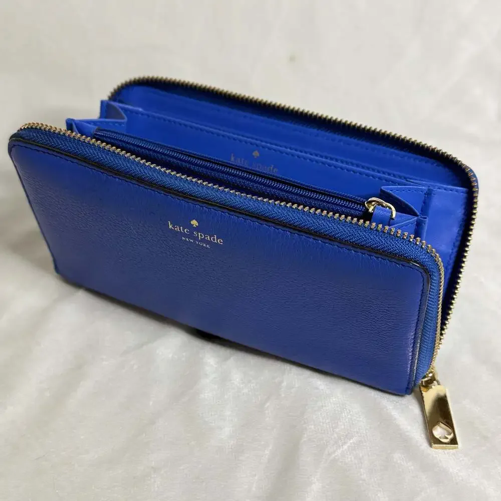 Kate Spade New York Neda Pebble Leather Zip Around Accordion Wallet in Blue